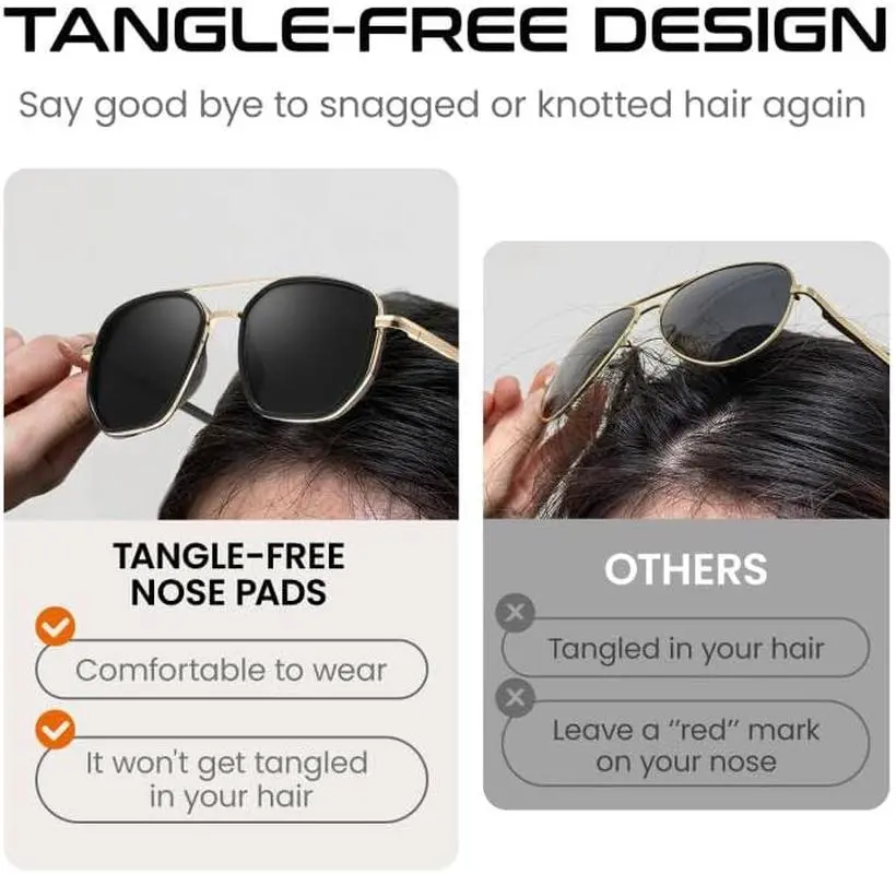 Tangle-Free Aviator Sunglasses for Women - Polarized Square Frame with UV400 Protection - Stylish Sun Glasses Perfect for Driving and Outdoor Activities Tangle-Free Aviator Sunglasses for Women - Polarized Square Frame with UV400 Protection - Stylish Sun Glasses Perfect for Driving and Outdoor Activities