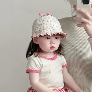 Retro Bow Baby Hat Spring and Autumn Thin Sunshade and Sunscreen Duck Tongue Hat for Female Baby, Small Months, Baseball Hat, Summer