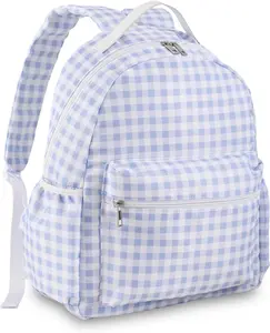 Gingham Kids Backpack,15 Inch School Backpack for Girls Boys,Kindergarten Large Bookbag Age 5-8 for Birthday Gifts School Overnight (Blue)