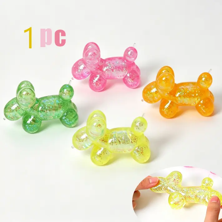 1PC Soft Squishy Sequin Little Dog Stress Balls for Girls and Boys, Stress Ball Squishies, Cute Animal Squeeze Sensory Toys, Stretch and Squeeze Sugar Ball Sequin Little Dog Squishy Toys for Kids, Party Favors, Easter Basket Stuffers