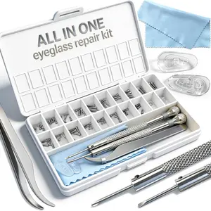 Eyeglass Repair Kit with 18 Sizes Screws, 1.4mm Precision Screwdrivers, Tweezers, Nose Pads & Cloth - Compact Eye Glass Repairing Kit for All Eyewear Types