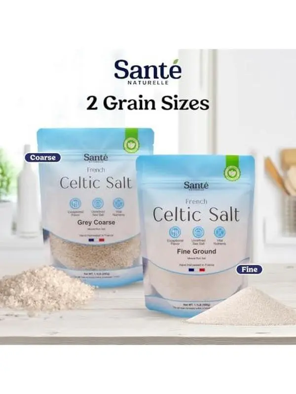 Sante Naturelle Celtic Salt Grey Coarse - 1.1lb (18oz) Unrefined French Sea Salt Organic, Rich in 82+ Minerals Salt, Hand Harvested Sal Celtica
