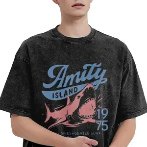 Washed cotton T-shirt Jaws Amity Island 1975 Tee, Movie Inspired Gift, Cotton T-Shirt for Film Buffs, Retro Summer Shirt, Vintage Beach Tee