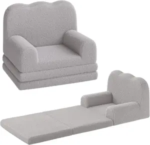Gaomon 2-in-1 Foldable Kids Couch, Teddy Fleece Fabric Toddler Sofa Chair, Soft Convertible Lounger Sofa Bed, Fun Furniture for Living Room Playroom, Comfy Children's Birthday Gift (Green)