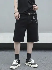 Men's Fashion Street Style Loose Denim Shorts, Casual Mid Waist Zipper Fly, Simple Trendy Daily Wear, Comfortable Loose Fit