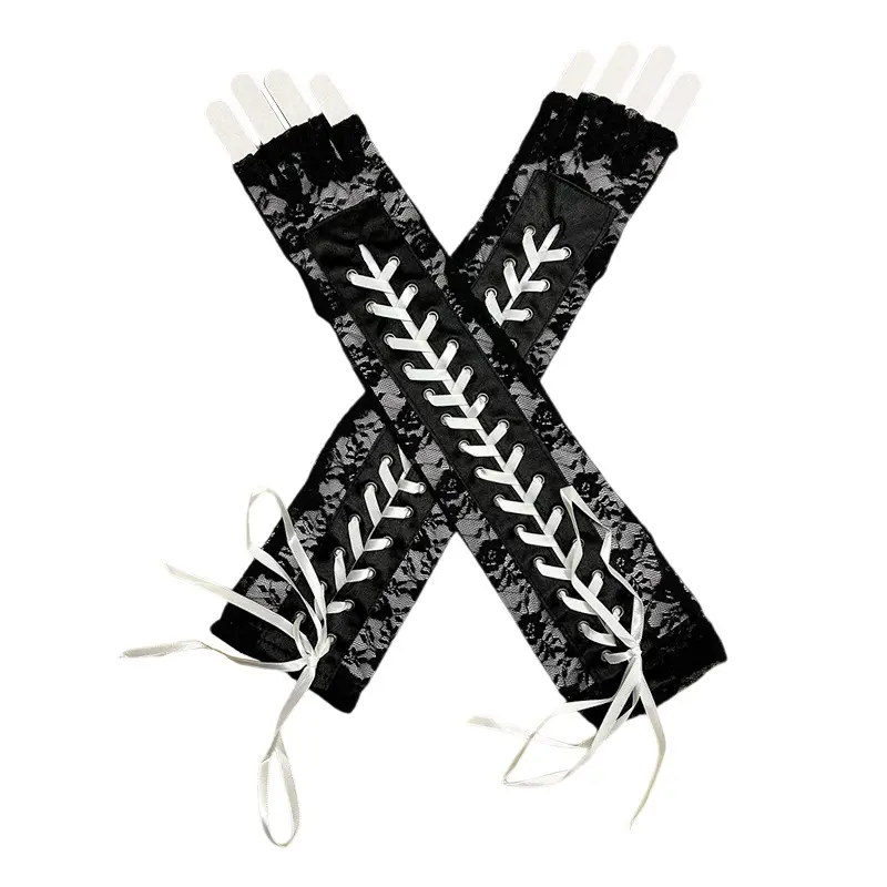 Black gloves with white straps