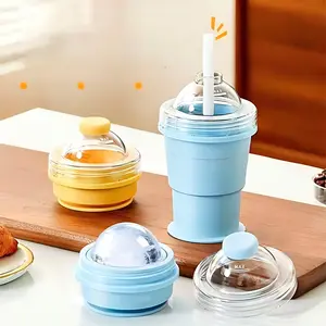 Portable Foldable Ice Ball Cup, Food Grade Silicone Reusable Straw Cup, Ideal for Summer Outdoors, Easy Carry Drinkware