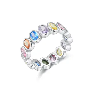 Dopamine Rainbow CZ Stackable Ring for Women 925 Sterling Silver Cute  Finger Ring Gifts for Women