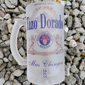Frosted 16oz Glass Mug Tazo Dorado - Ideal for Drinking, Versatile Design, Perfect for Coffee or Tea - Drinkware