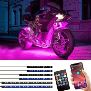Internet Celebrity 6 In 1 RGB Motorcycle LED Light Kit Motorcycle Decorative Lights - Remote Control And App Control, Multi-Color, Music Sync, DC12V, Easy To Install, Beautifully Modified Motorcycle LED Kit