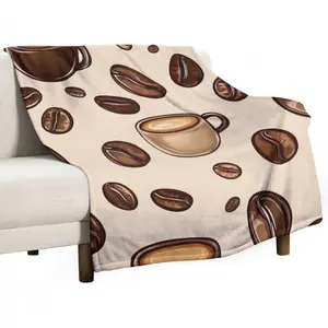 Flannel Fleece Blanket, Coffee Bean & Latte Cup Cozy Aesthetic Design Soft Throw, Warm Coffee Lover Gift for Couch Bed