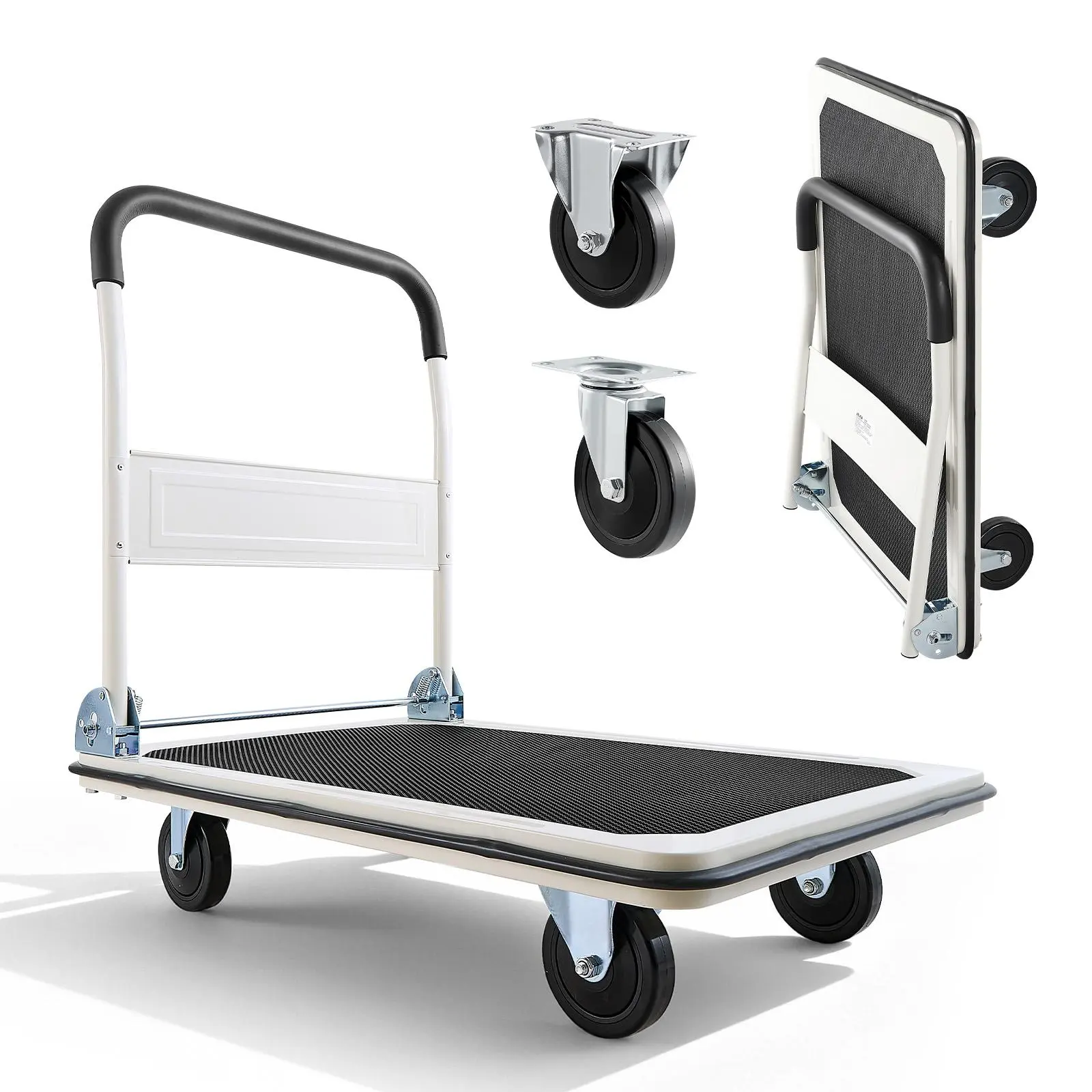 【SummerFinds】VEVOR Heavy Duty Rolling PVC Foldable Push Cart Dolly - 660 lbs Load Capacity, 4.84 in Wheels, 24 in Height, 35.4x34.3x24 in Size, Swivel Wheels, Space-Saving Push Handle, Convenient Storage for Car Trunks, Heavy Duty Rolling Carts for Moving