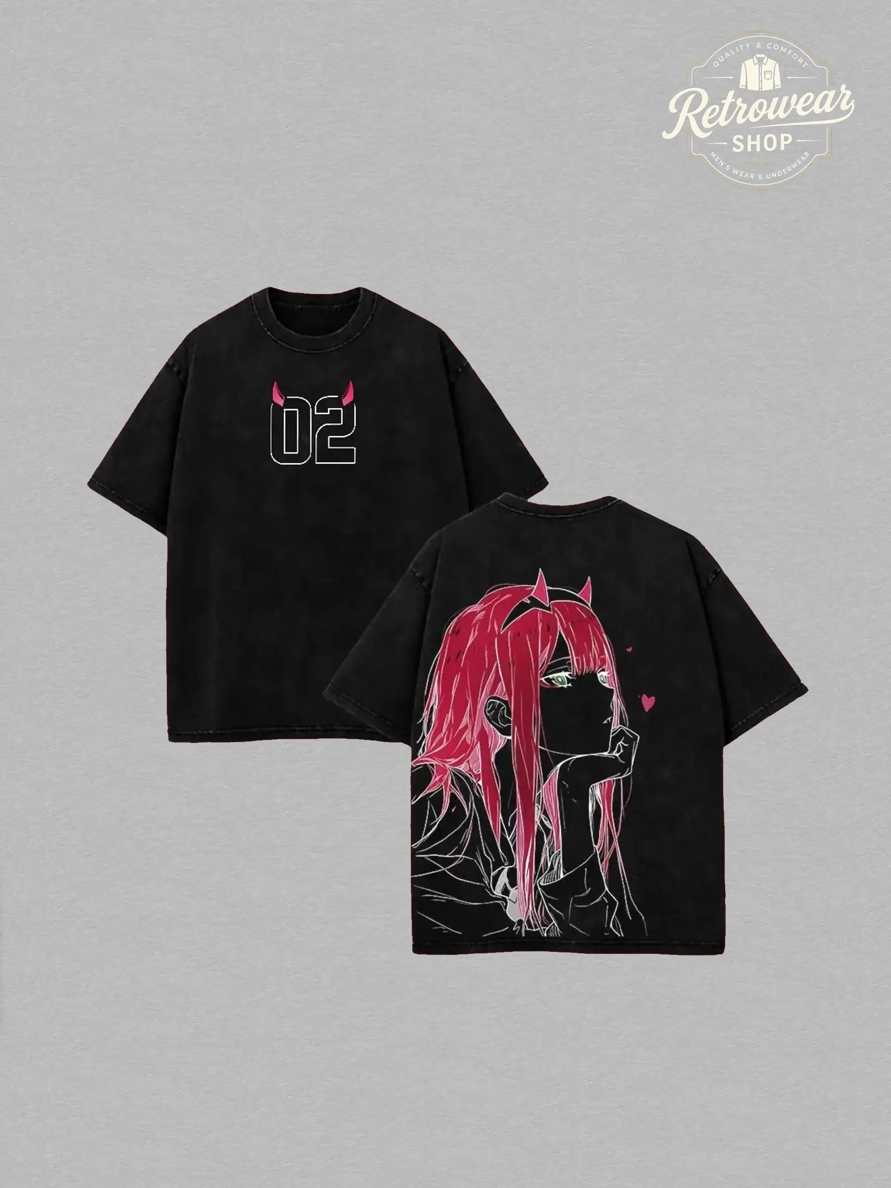 Zero Two Darling in The Franxx Graphic Print T-Shirt Men Women Retro Washed Harajuku 1Fashion Cotton Oversized Top Summer New Tee