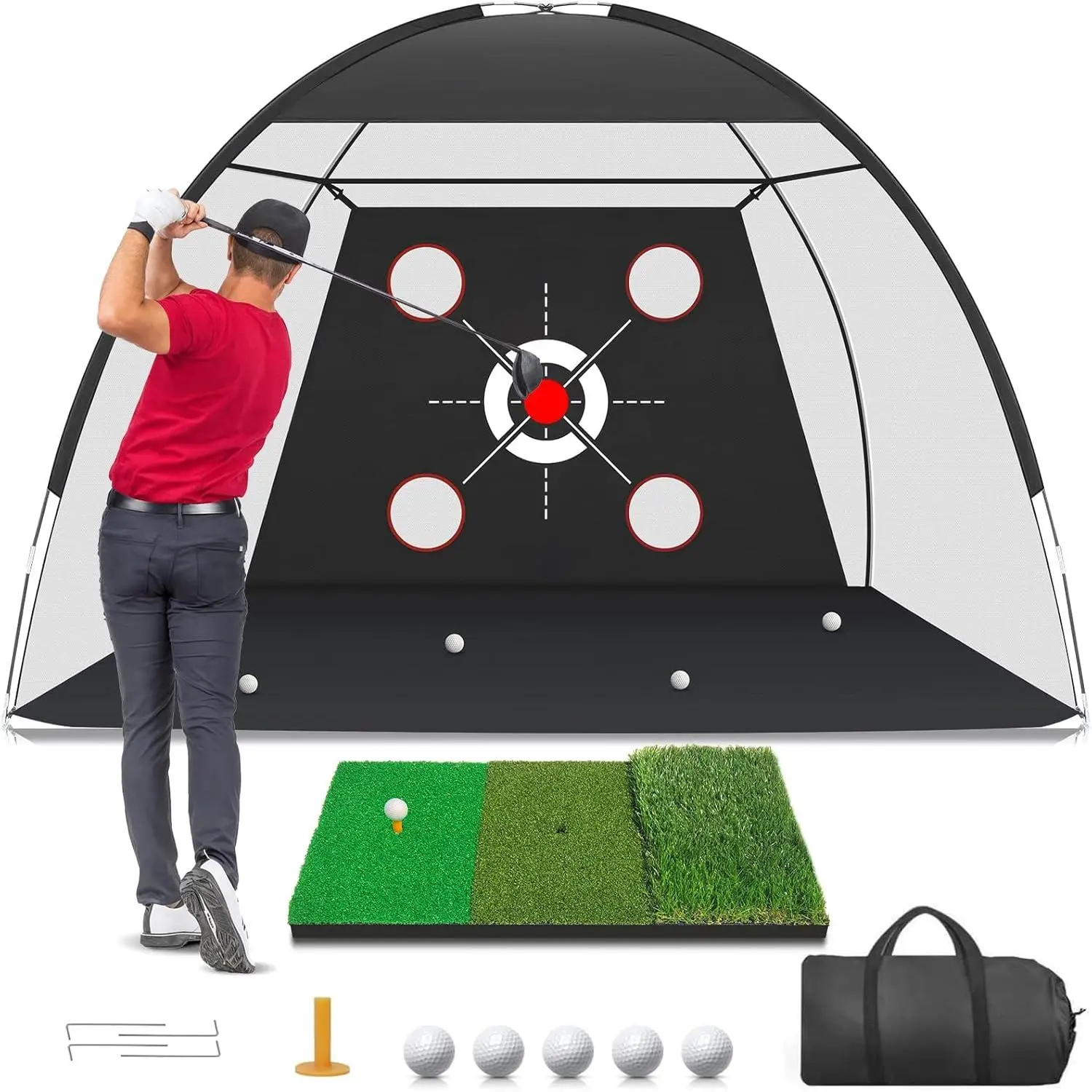 10x7ft Golf Hitting Net with Practice Mat and Targets for Indoor/Outdoor Driving and Chipping, Golf Training Aids for Dad, Backyard, Mesh, Adults