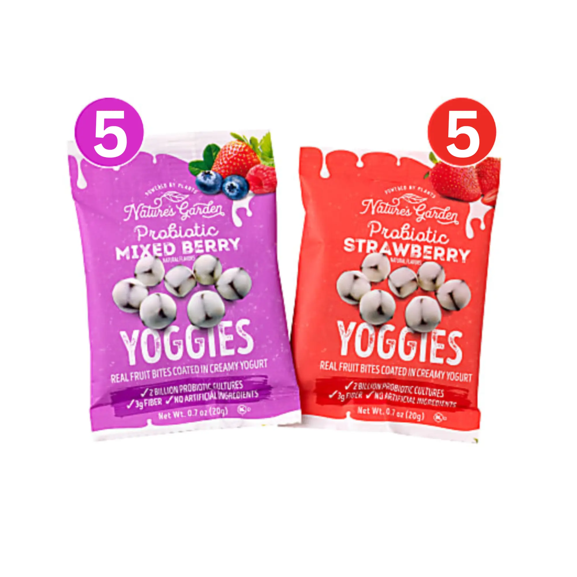 Nature's Garden Probiotic Yoggies 10 Count - Low-Calorie Dairy Yogurt  with Strawberry & Mixed Berry Flavors for Gut Health and Fiber - Yoghurt snack candy cookie fruit  jam  candy fruit flavor   snacks bags