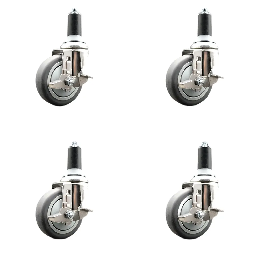 Thermoplastic Rubber Swivel Stem Caster Set of 4 with 4 Inch Caster ...
