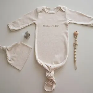 Big Newsies Neutral 'Child of God' Baby Gown, Beanie, Pacifier & Clip Set - Perfect Gift Set for Newborns