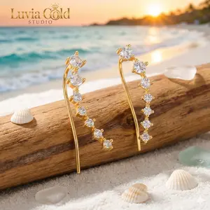 Elegant Cubic Zirconia Sweep Earrings For Women Sparkly Studs for Everyday Outfit Prom Birthday & Mom Gifts 18 K Gold Plated E-coating Hypoallergenic Jewelry Eco-friendly Brass Nickel Lead Free Luvia Gold Studio