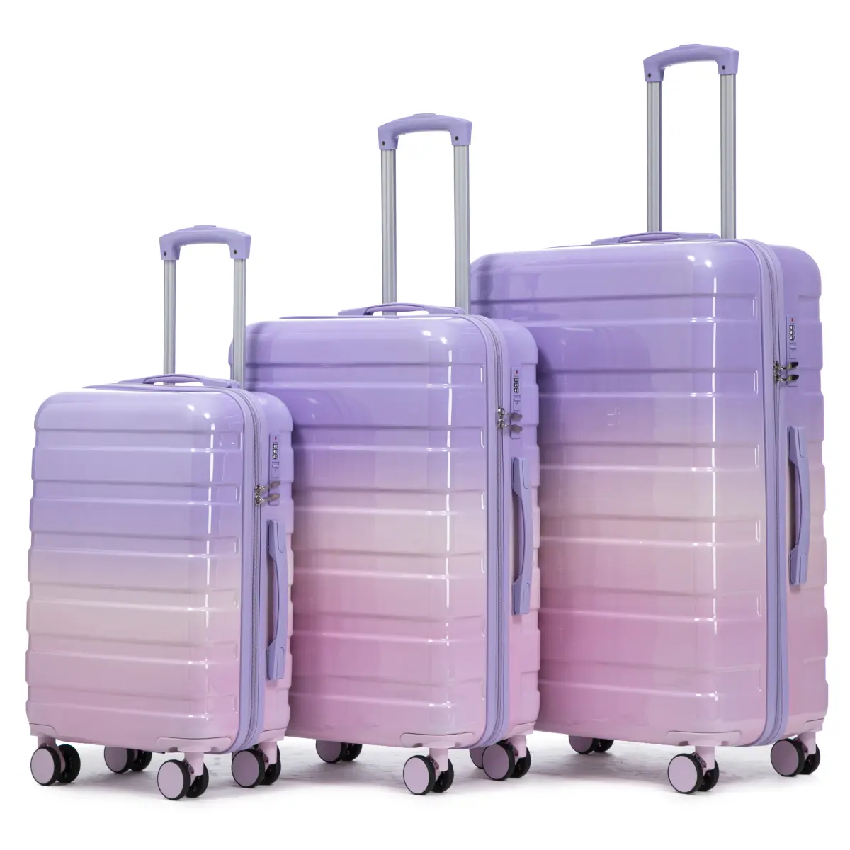 Hardshell Luggage Sets 3 Piece Pink Purple Gradient Spinner Luggage with Lock 20" 24" 28" Carry On Suitcase PC Hard Shell Rolling Suitcases Set Cute Travel Bag Airport Outfit Essential Modern Aesthetic