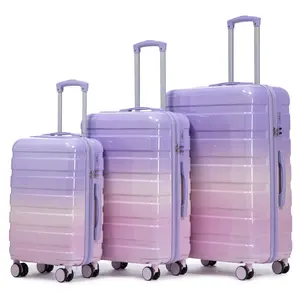 Hardshell Luggage Sets 3 Piece Pink Purple Gradient Spinner Luggage with Lock 20" 24" 28" Carry On Suitcase PC Hard Shell Rolling Suitcases Set Cute Travel Bag Airport Outfit Essential Modern Aesthetic