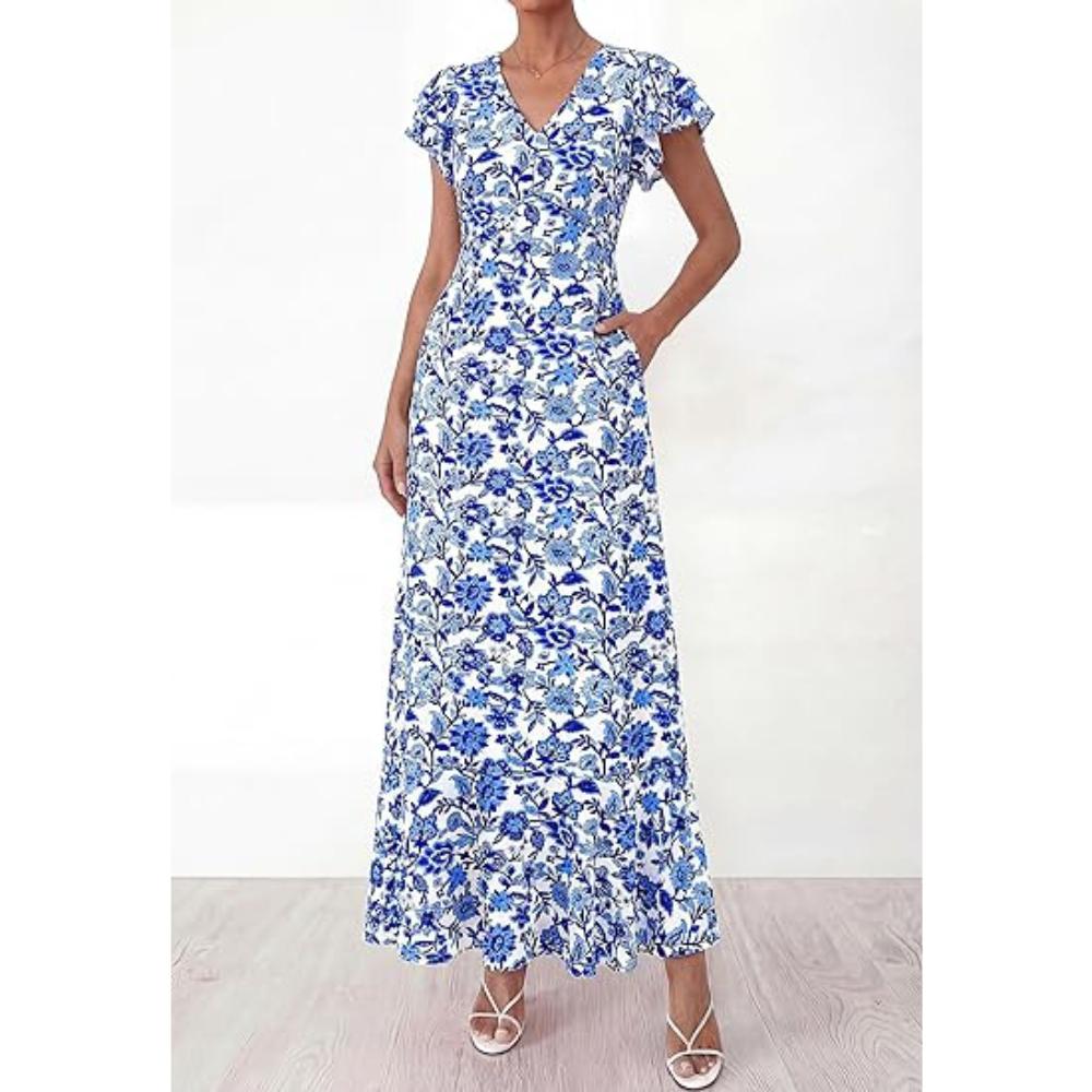 PRETTYGARDEN Floral Dress for Women Summer Boho Ruffle Flowy Cocktail Beach Spring Wedding Guest Maxi Long Dresses