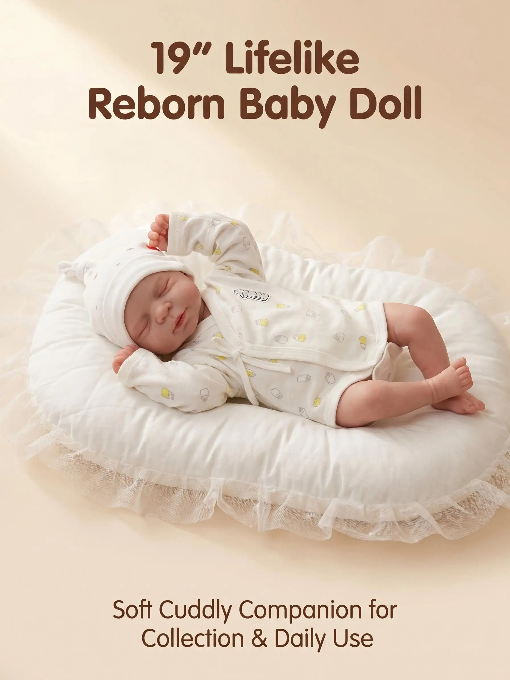 18-Inch Realistic Vinyl Face Newborn Baby Doll, Handmade Washable Safety Toy with Nipple Accessories, Dolls Gifts for Ages 3+, Vinyl Face Doll