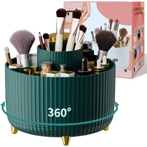 Makeup organization and Skincare Storage for Vanity, Desktop, Bathroom (Green) 360 °   Rotate Makeup Brush Holder Organizer, Makeup Organizers Countertop