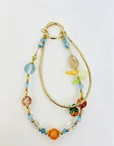 Retro Champagne Double-Layer Mobile Phone Chain Light Luxury Handmade Key Bag Pendant with Heart and Star Charms
