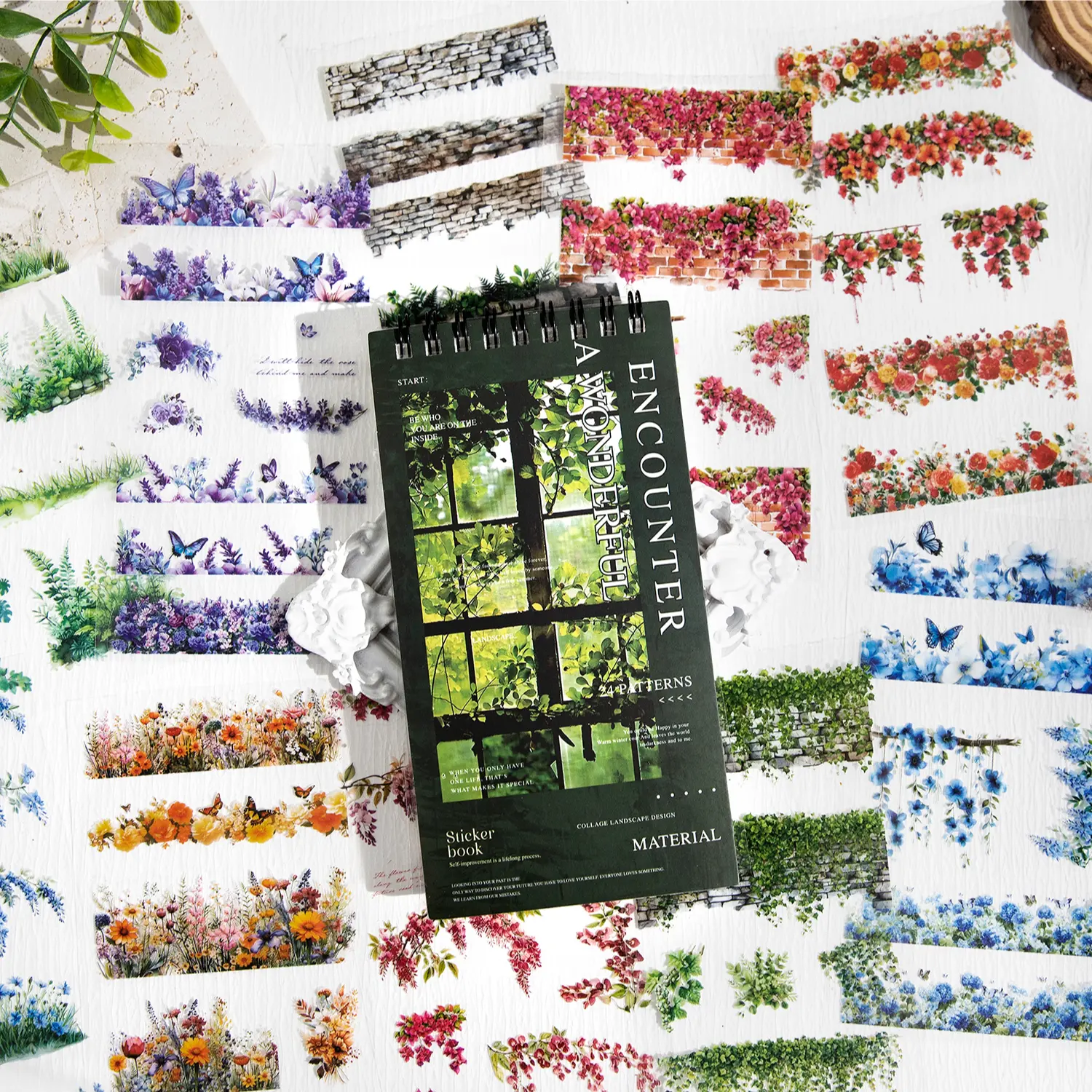 24 sheets, floral stickers, scrapbooking and journaling accessories, trash diary stickers Art and craft decorative paper, scrapbooking supplies