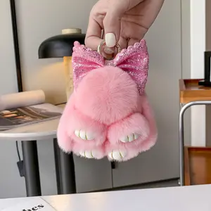 Rex Rabbit Fur Plush Keychain Rex Rabbit Fur Fake Rabbit Bag Pendant Cute Ornament Plush Toy Rabbit Bowknot