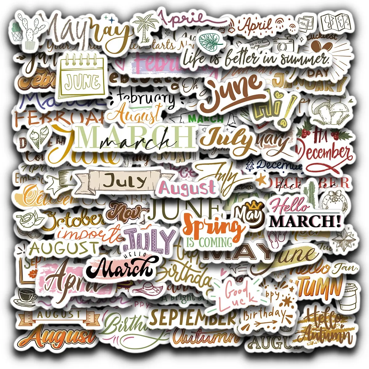 127 Pieces Monthly Theme Stickers, Vintage Seasonal Calendar Scrapbook Stickers, Perfect for Journals, Planners, Notebooks, Craft Decorations