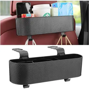 BELOMI Car Headrest Backseat Organizer with Cup Holder, Seat Back Hanging Storage Box with, Multi-Functional Drink Pocket Food Snack Phone Tray for Ki