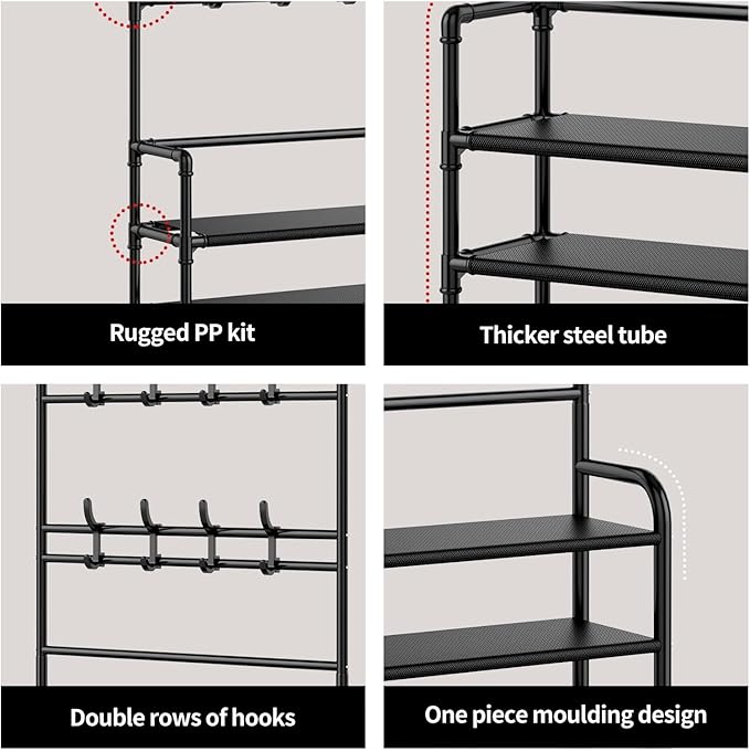 5-Layer Shoe and Coat Rack Stand, Coat Rack Shoe Bench With 8 Hooks,Metal Coat Hat Rack Free Standing Clothes Stand, Easy Assembly Organiser Multicolor