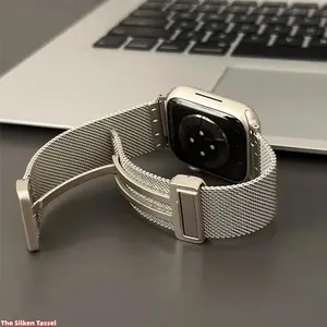 Magnetic Milanese Metal Watch Strap Compatible with Apple Watch S10 And Ultra 2, Breathable Slim Band for Summer Sport And Daily Casual Outfits (Strap Only)