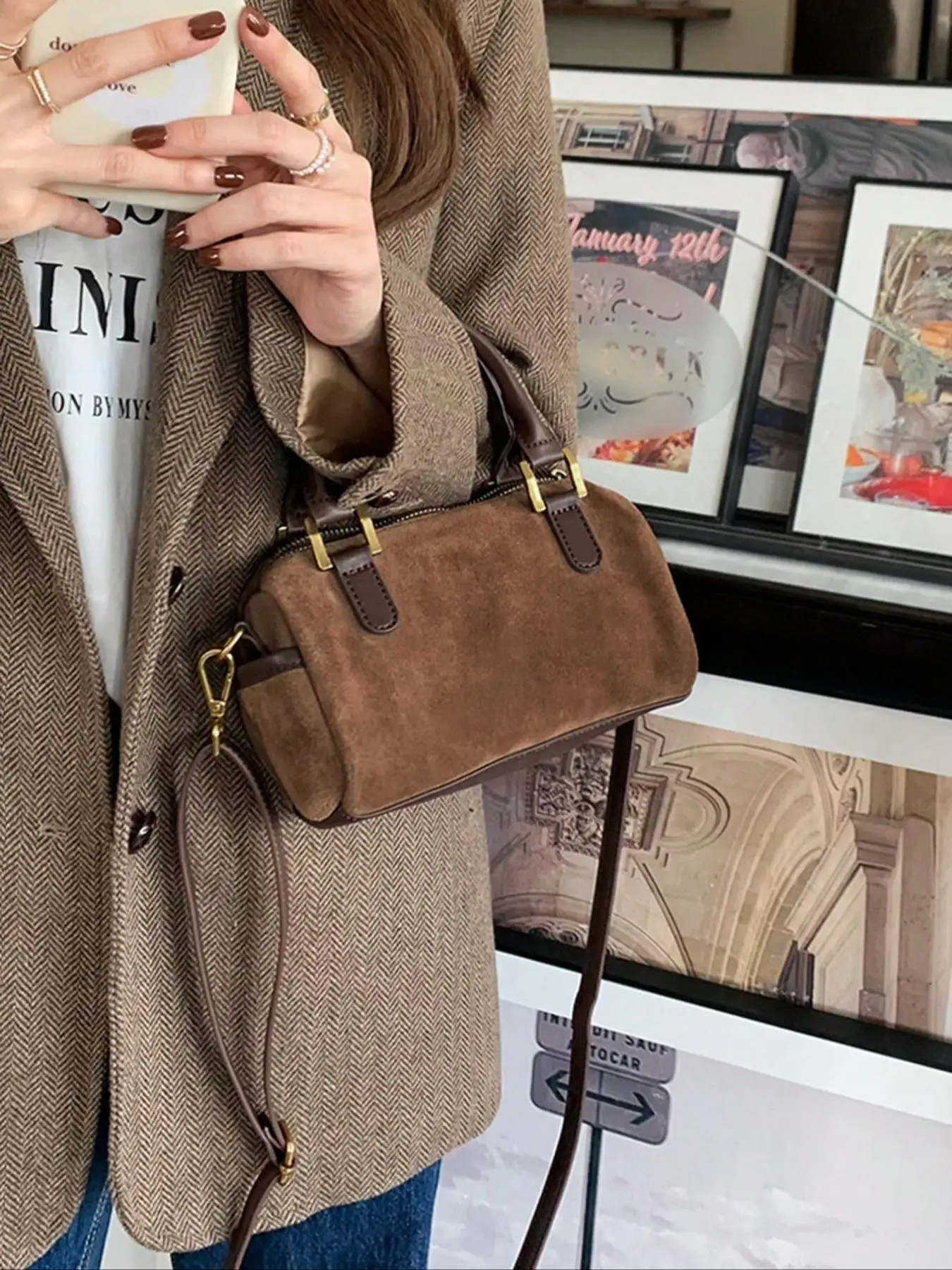 Women's Solid Color PU Leather Crossbody Bag, Fashionable Vintage Boston Bag for Daily Used, Casual Trendy Versatile High-quality Daily Commuting Bag