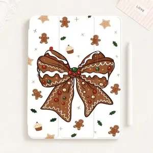 This gingerbread man bow-patterned case features an adjustable stand and pen holder, and is a foldable, non-slip TPU protective case suitable for Samsung S7+S8+S9+S9FE, iPad mini, iPad Air, iPad Pro/iPad 10th and 11th generation iPads.