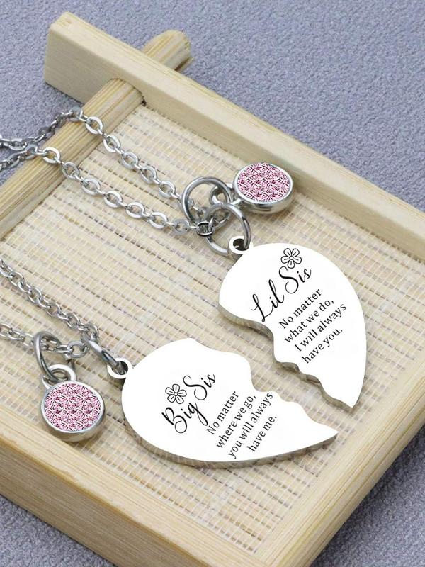 Big Sis Little Sis Matching Heart Necklace, Sisterly Love Necklace, Fashion Jewelry Accessories for Women & Girls