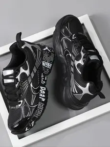 High-Quality Men's Casual Shoes, Comfortable Sporty Outdoor Training Sneakers, Patchwork Design, Textile Upper, Rubber Sole, All Seasons