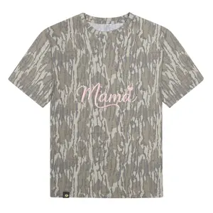 Mama Embroidered Mossy Oak Camo T Shirt, Cute Camouflage Mama Shirt with Pink Heart, Aesthetic Mother's Day Gift, Trendy Oversized Look