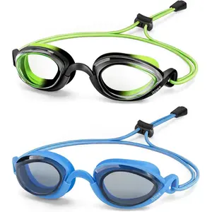 2 Pack Racing Swim Goggles with Bungee Strap, No Leaking Kids Swimming Goggles Age 6-14 Youth Chidren Anti-Fog HD View