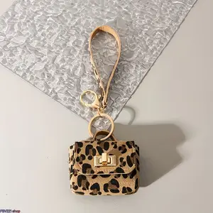 Leopard Print Mini Bag Keychain Cute Tiny Handbag Charm with Wrist Strap Stylish Decor for Keys and Bags
