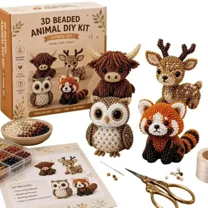 Cute Forest Animal Bead Art Kit, 4 Collectible 3D Beaded Animals, Beginner Friendly Beading Craft, Relaxing Hobby Gift for Women, Teens & Animal Lovers