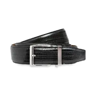 40mm Black Lizard Leather Belt with Matching Stitching – 44 Length with Italian Screws