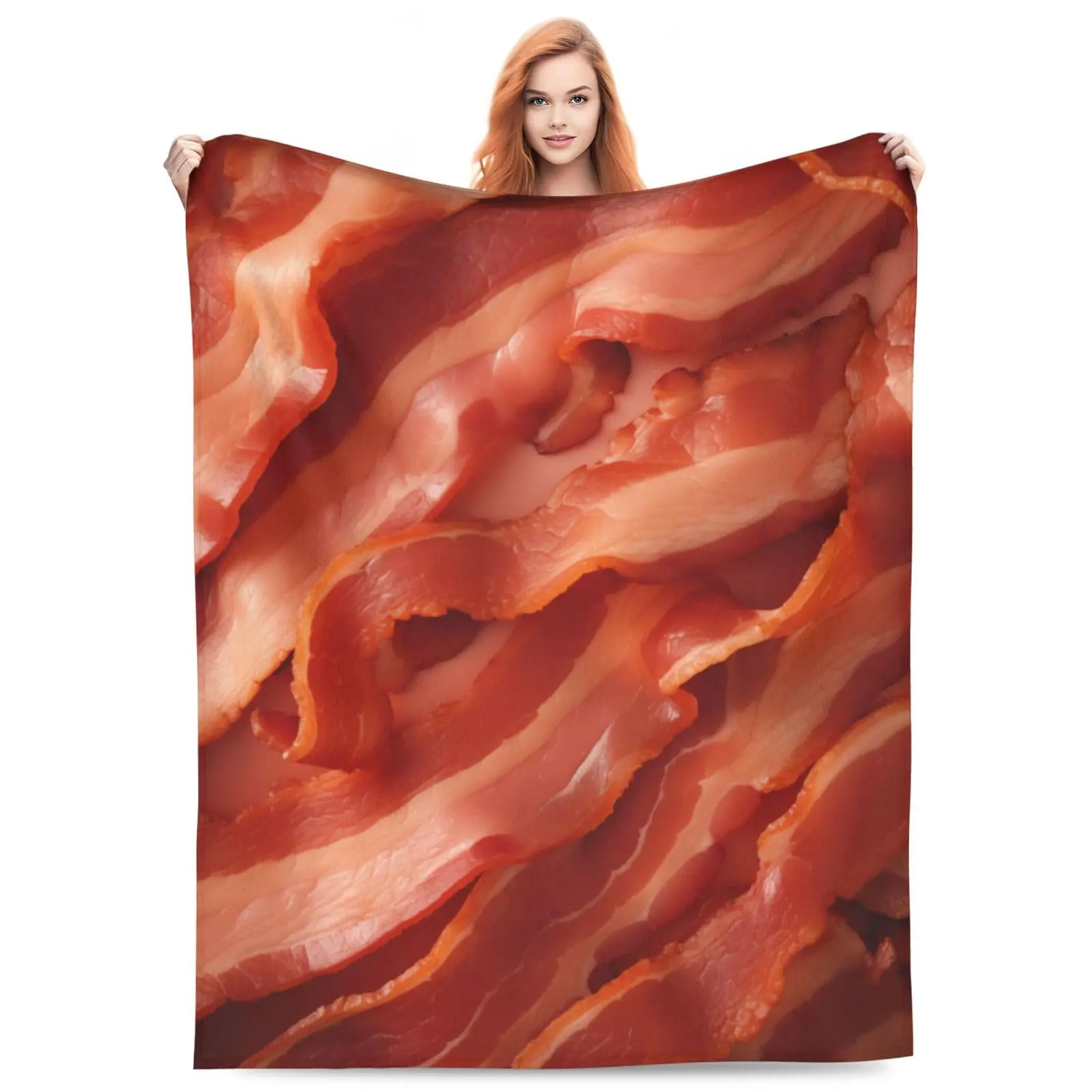 Bacon Blanket 100% Polyester Classic Full Print Flannel Throw Blanket - Super Soft, Cozy, Lightweight, Wrinkle Resistant - for Adults, Bed, Sofa - 152Cm×127Cm（50X60in）), 122Cm×81Cm（32X48in）) - All Season Letters Decor Birthday Gift, Family, Durable, Folda