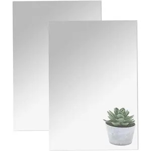 16"x12"  Mirror Sheet, Flexible Non Glass  Mirror Tiles Large Self Adhesive Mirror Stickers for Bathroom Bedroom  Wall Decor (2pcs)
