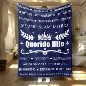 Spanish Querido Hijo Letter Print Soft Blanket, 1 Count Casual Soft Warm Nap Throw Blanket, Air-conditioned Room Blanket for Home Office Travel Dormitory Camping, Slogan Print Blanket