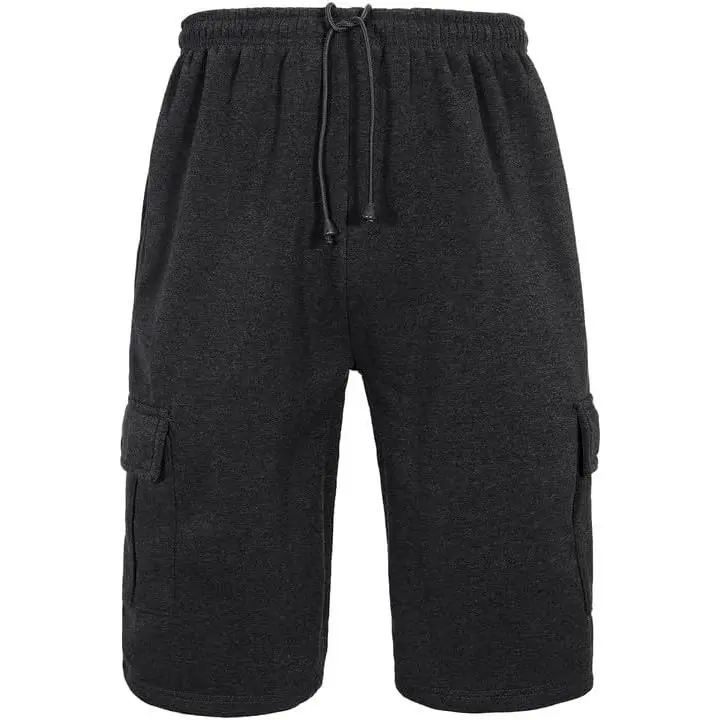 Men's Workout Jogger Shorts Below Knee Length Elastic Waistband Fleece Cargo Sweat Shorts with 5 Pockets