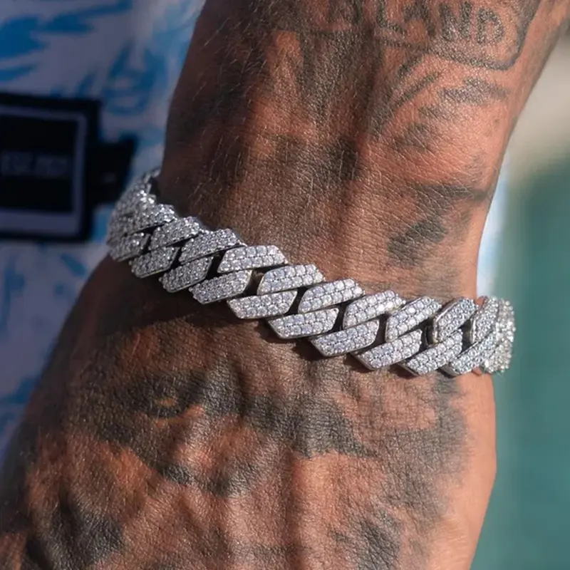 14MM Iced Out Cuban Prong Link Crystal Bracelet, Chunky Full Rhinestones Punk Hip Hop Jewelry, Men's Accessories, Accessories for Women, Cool Gifts for Guys