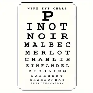 Vintage Wine Eye Chart Metal Tin Sign 20.32x30.48cm - Ideal for Home Bar, Kitchen, Cafe, or Garage Wall Decor |   Rustic, No Power Needed, Easy to Hang, No Power Needed, Easy to Hang