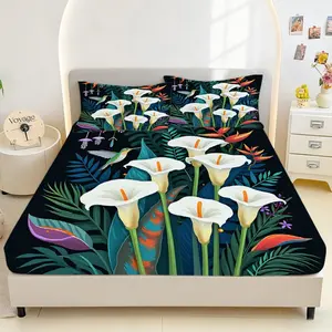 3pc Peacock Print Bedding Set, Soft Breathable Durable Deep Pocket Mattress Cover, Easy Care All Seasons Use, Queen & King Size